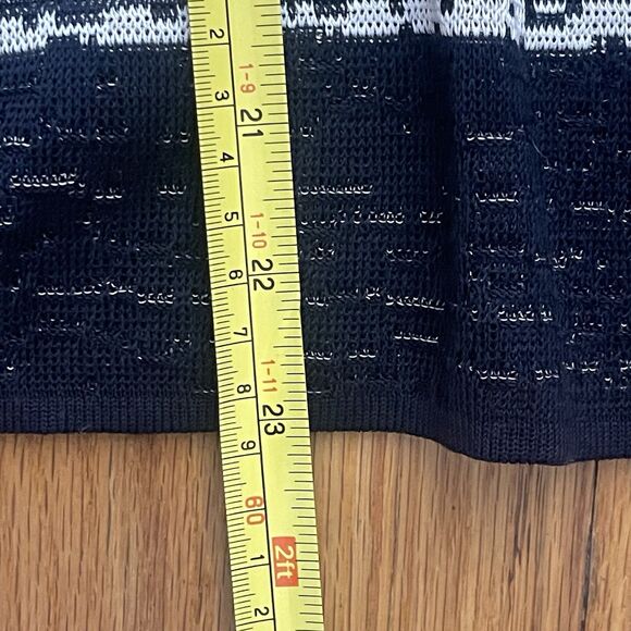 MING WANG Jacket Cardigan Size Large Navy Blue Cream Knit Clasp Closure Work - Picture 7 of 7